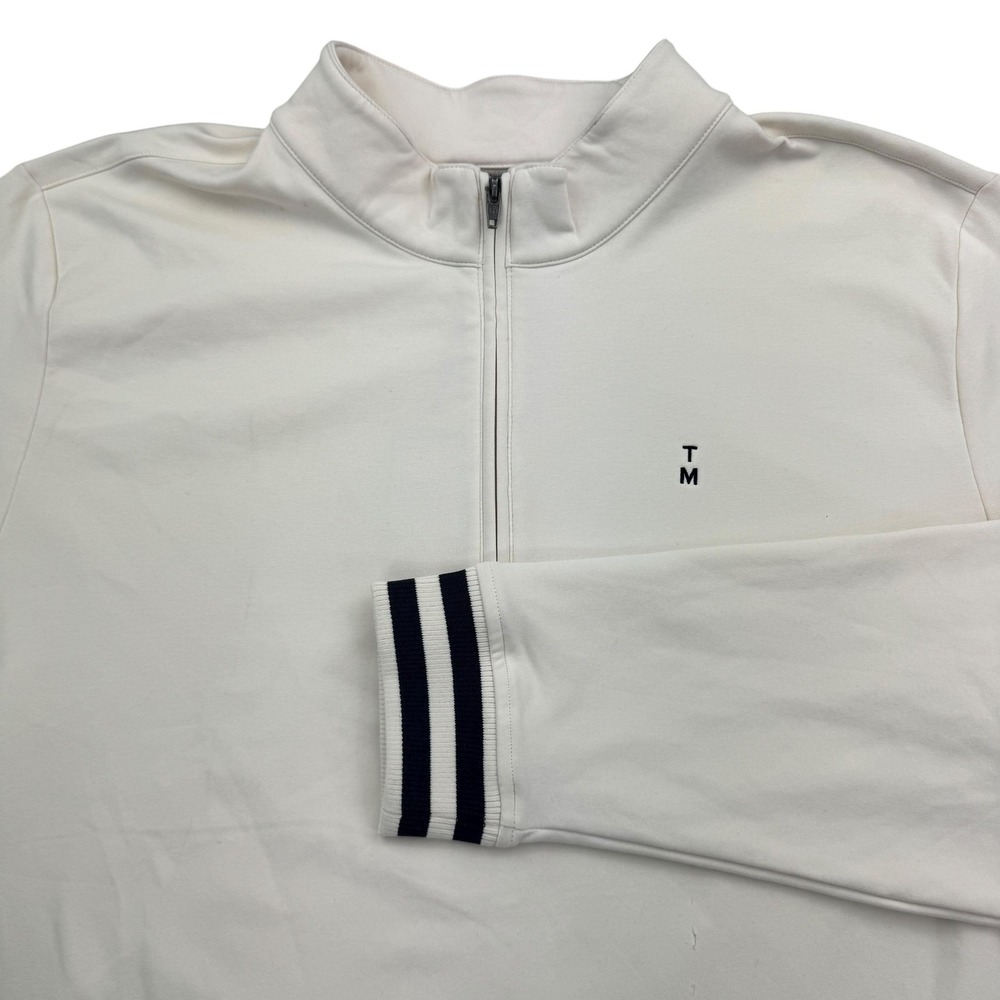 TravisMathew Pullover Mens 2XL Beige Cloud Collection 1/4 Zip Golf Sweater FLAWS